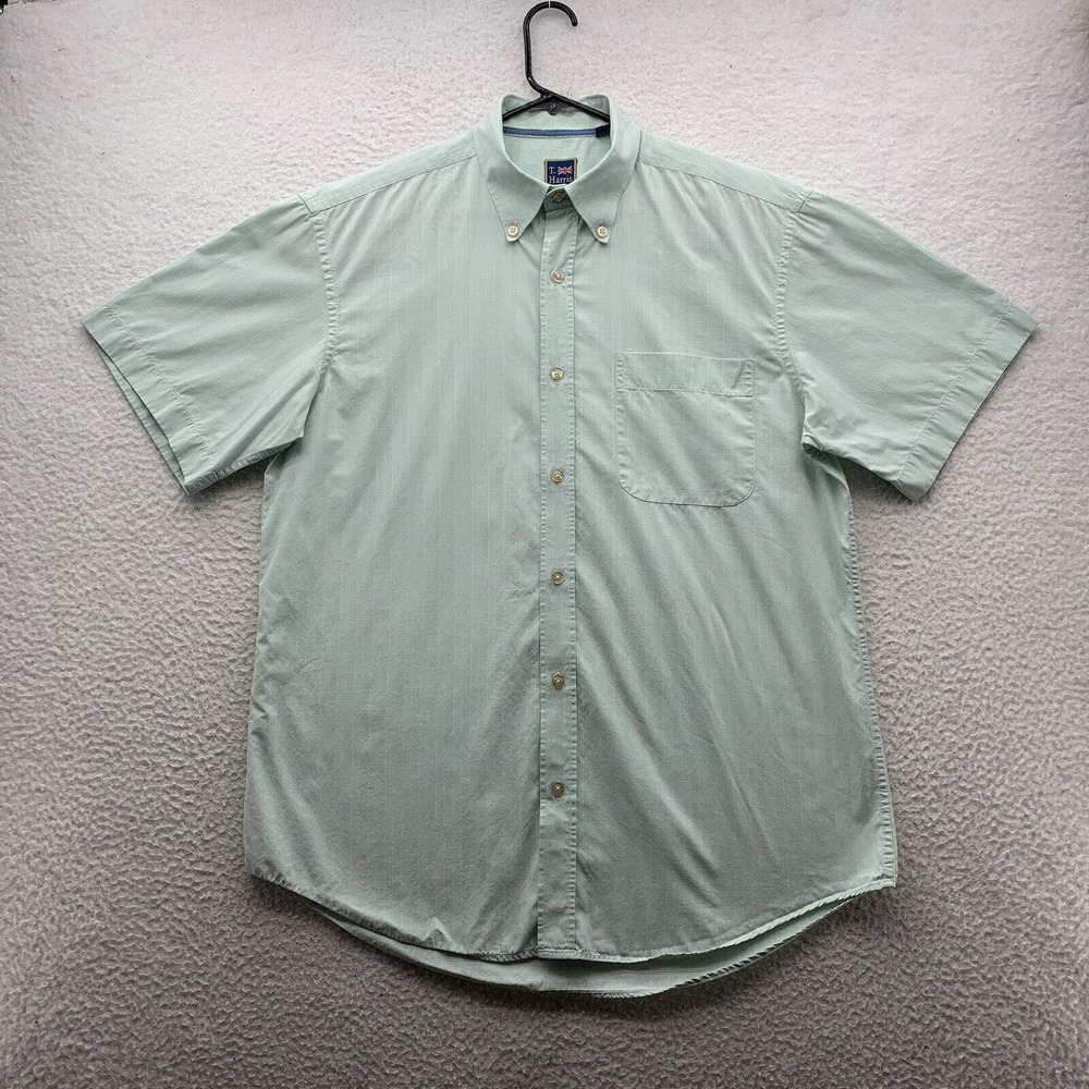 T. Harris London Button Up Shirt Mens Large‎ Sueded Poplin Green White Plaid